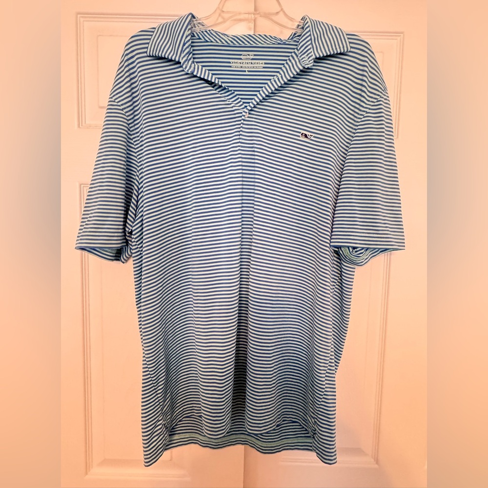 Vineyard Vines Navy and White Striped Polo